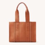 Chloe Women Medium Woody Tote Bag with Embroidered Chloé Logo-Brown