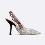 Dior Women J'Adior Slingback Pump Duck Blue Dior Brocart Embroidered Cotton with Gold-Tone Metallic Thread