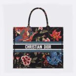 Dior Women Large Dior Book Tote Black Multicolor Dior Birds Embroidery