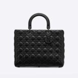 Dior Women Large Lady Dior Bag Black Ultramatte Cannage Calfskin