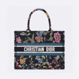 Dior Women Medium Dior Book Tote Black Multicolor Dior Petites Fleurs Embroidery