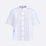 Dior Women Short Buttoned Blouse White Cotton Denim with Saint-Gall Motif