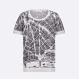 Dior Women T-shirt White and Black Linen, Cashmere and Silk Knit with Plan de Paris Motif