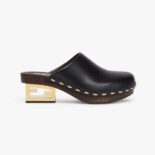 Fendi Women Baguette Show Black Leather Medium-Heel Clogs