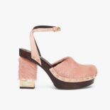 Fendi Women Baguette Show Pink Pony Hair High-Heeled Clogs