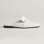 Hermes Women Groupie Mule in Goatskin with Miniature Palladium-Plated Paris Buckle-White