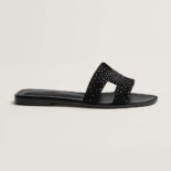 Hermes Women Oasis Sandal in Suede Goatskin-Black