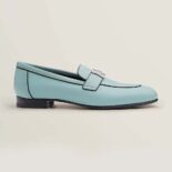 Hermes Women Paris Loafer in Calfskin with Palladium Plated Signature "H" Detail-Blue