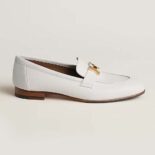 Hermes Women Paris Loafer in Calfskin with Palladium Plated Signature "H" Detail-White