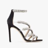 Jimmy Choo Women Josefine 100 Black Suede Sandals with Crystal Embellishment