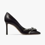 Jimmy Choo Women Romy 85 Black Nappa Leather Pumps with Jimmy Choo Bow