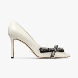 Jimmy Choo Women Romy 85 Latte Nappa Leather Pumps with Jimmy Choo Bow