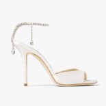 Jimmy Choo Women Saeda Sandal 100 Ivory Satin Sandals with Crystal Embellishment