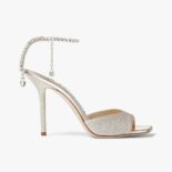 Jimmy Choo Women Saeda Sandal 100 Platinum Ice Dusty Glitter Sandals with Crystal Embellishment