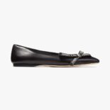 Jimmy Choo Women Veda Ballerina Black Nappa Leather Flat Ballerina Pumps with Jimmy Choo Bow