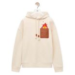 Loewe Women Calcifer Leather Patch Hoodie in Cotton-White