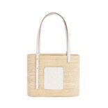 Loewe Women Small Square Basket Bag in Raffia and Calfskin-White