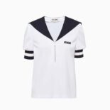 Miu Miu Women Piqué Top with Jacquard Logo