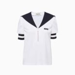 Miu Miu Women Piqué Top with Jacquard Logo