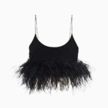 Miu Miu Women Stretch Cady Top with Feathers-Black