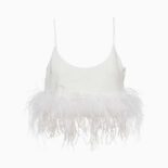 Miu Miu Women Stretch Cady Top with Feathers-White