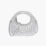 Miu Miu Women Wander Matelassé Nappa Leather Hobo Mini-Bag-Silver