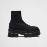 Prada Women Monolith Knit Booties with Embossed Rubber Triangle Logo