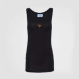 Prada Women Ribbed Knit Jersey Tank Top-Black