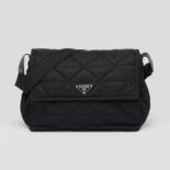 Prada Women Topstitched Re-Nylon Shoulder Bag-Black