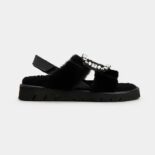 Roger Vivier Women Viv' Winter Fur Strass Buckle Sandals in Sheepskin-Black