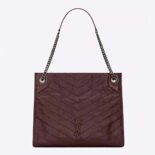 Saint Laurent YSL Women Niki Medium Shopping Bag in Crinkled Vintage Leather-Maroon