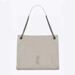 Saint Laurent YSL Women Niki Medium Shopping Bag in Crinkled Vintage Leather-White