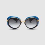 Balmain Women Oval Brigitte Sunglasses with Gold-Tone Balmain Logo-Blue