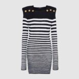 Balmain Women Sailor-Striped Cotton-Blend Knit Dress