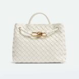 Bottega Veneta Women Small Andiamo Intrecciato Leather Top Handle Bag-White