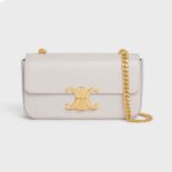 Celine Women Chain Shoulder Bag Triomphe in Shiny Calfskin-White