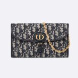 Dior Women Dior Bobby East-West Pouch with Chain Blue Dior Oblique Jacquard