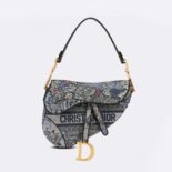 Dior Women Saddle Bag Denim Multicolor Dior Jardin Magique Embroidery