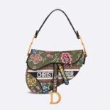 Dior Women Saddle Bag Green Multicolor Dior Petites Fleurs Embroidery