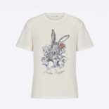 Dior Women T-shirt Ecru Cotton Jersey and Linen with Dior Jardin Magique Motif