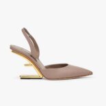 Fendi Women Fendi First Dove Gray Leather High-Heeled Slingbacks