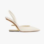 Fendi Women Fendi First White Leather High-Heeled Slingbacks