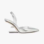 Fendi Women First Silver Leather High-Heeled Slingbacks