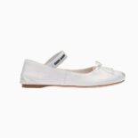 Miu Miu Women Satin Ballerinas with Knit Logo Label-White