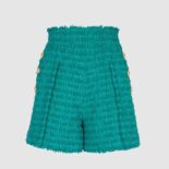 Balmain Women Flared Tweed Shorts-Green