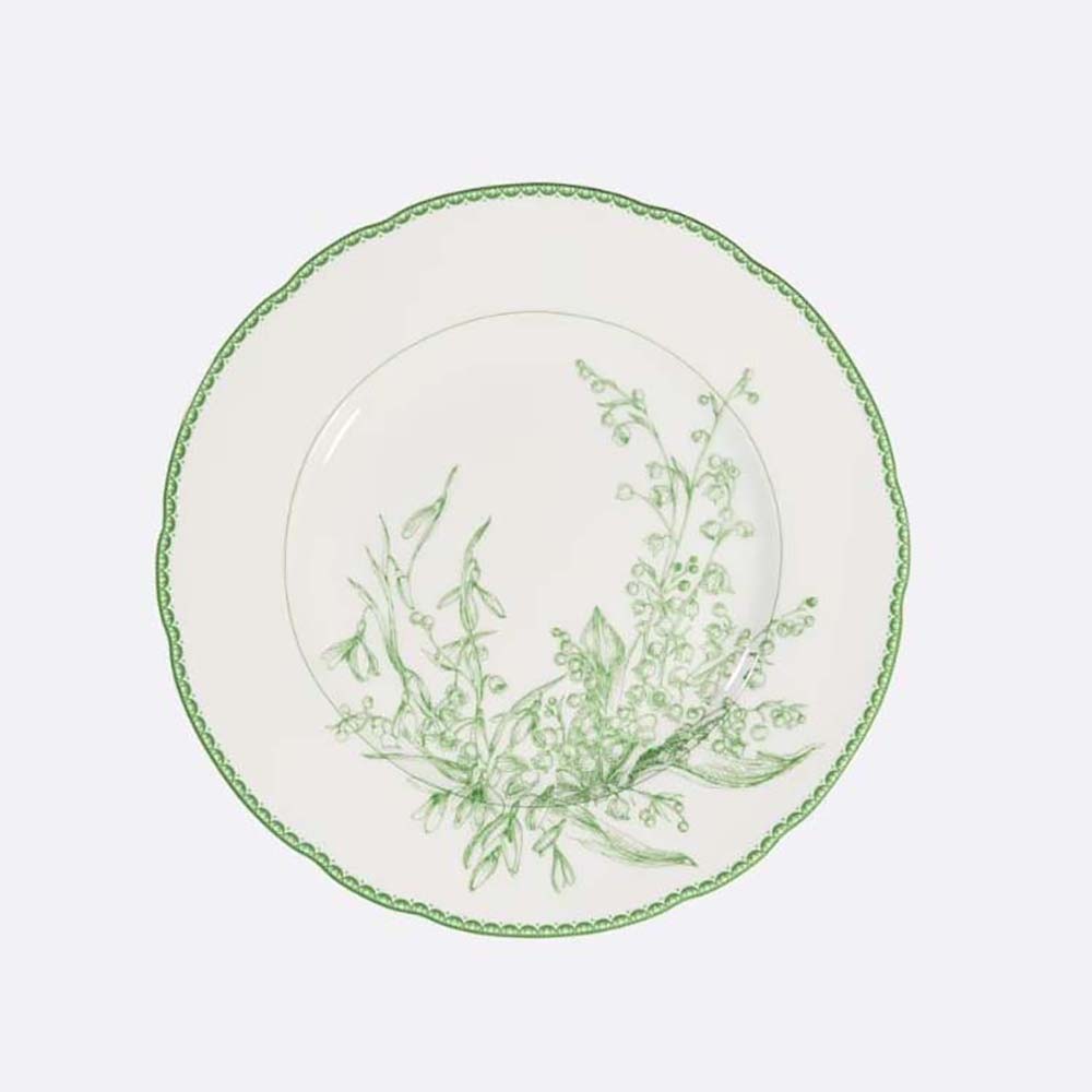 Dior Unisex Dessert Plate Green New Lily of the Valley