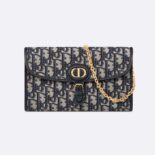 Dior Women Bobby East-west Pouch with Chain Blue Dior Oblique Jacquard