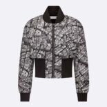 Dior Women Cropped Bomber Jacket Black and White Technical Taffeta Jacquard