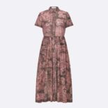 Dior Women Dioriviera Mid-length Shirt Dress Gray and Pink Cotton Muslin with Toile de Jouy Reverse Motif