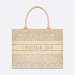 Dior Women Medium Dior or Dior Book Tote Gold-Tone D-Lace Embroidery with Macramé Effect